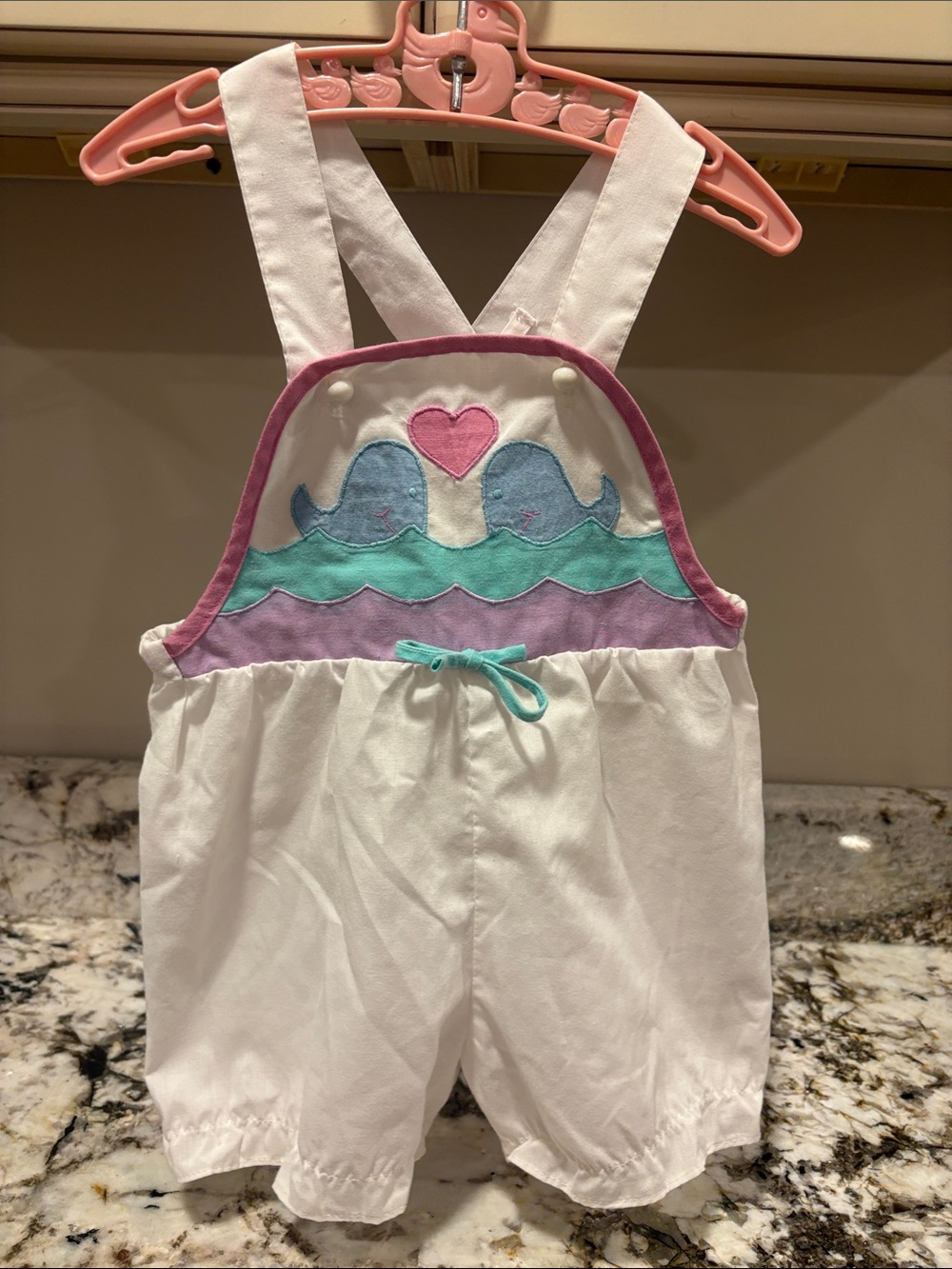 Vintage Baby Togs 1989 White 18 month romper Pastel Whale Appliqué